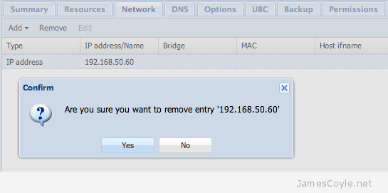 Proxmox container network remove