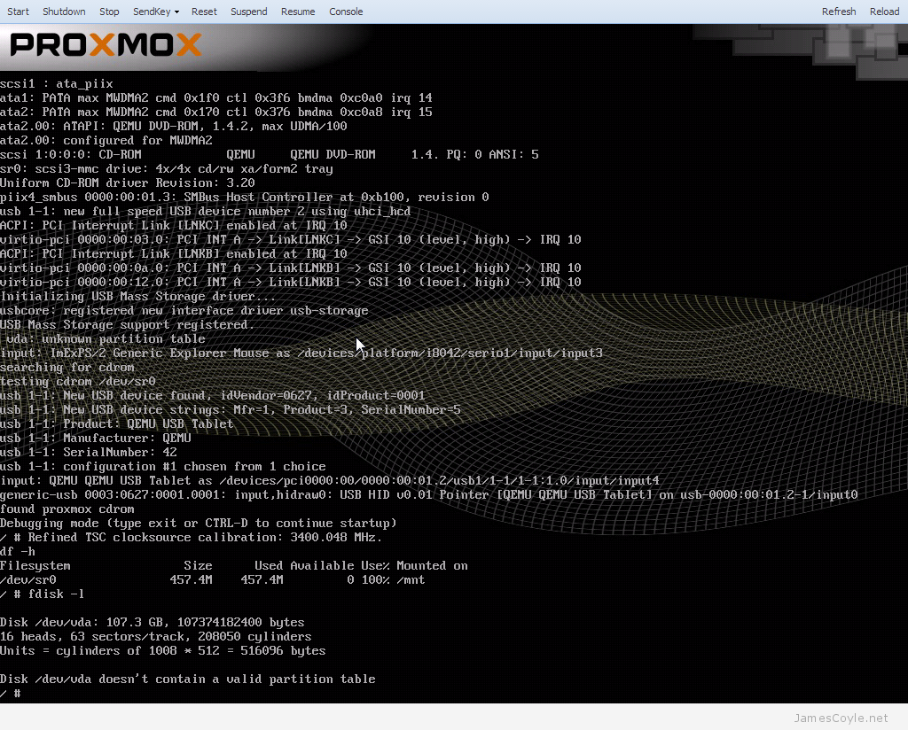 Proxmox boot install screen debug console