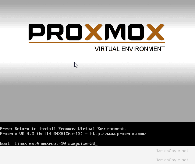 Proxmox boot install screen