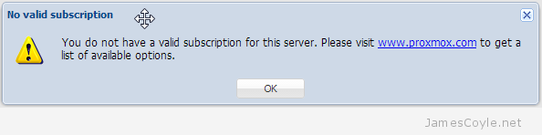 Proxmox valid subscription error