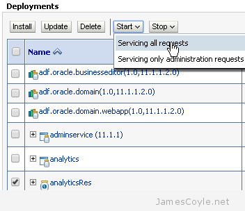 Summary of Deployments - WLS Console